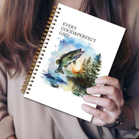 JINYO Bass Fish Christian Notebook for Men, Bass Fishing Journal Log Book, Gifts for Fishing Lovers Women Men, Nautical Lake Spiral Notebook 5.5x8.3 Inch in Kuwait