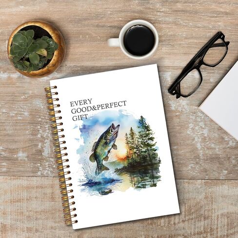 JINYO Bass Fish Christian Notebook for Men, Bass Fishing Journal Log Book, Gifts for Fishing Lovers Women Men, Nautical Lake Spiral Notebook 5.5x8.3 Inch in Kuwait