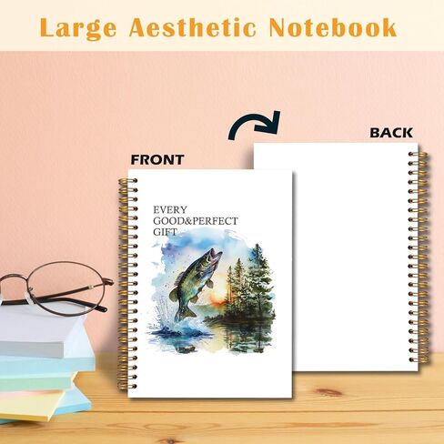 JINYO Bass Fish Christian Notebook for Men, Bass Fishing Journal Log Book, Gifts for Fishing Lovers Women Men, Nautical Lake Spiral Notebook 5.5x8.3 Inch in Kuwait