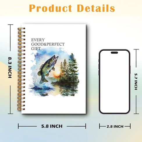 JINYO Bass Fish Christian Notebook for Men, Bass Fishing Journal Log Book, Gifts for Fishing Lovers Women Men, Nautical Lake Spiral Notebook 5.5x8.3 Inch in Kuwait