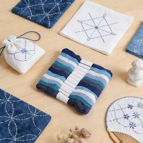 12 Skeins 21.8yds Sashiko Thread 6 Colors Blue and White Sashiko Thread Kit Cotton Embroidery Thread for Hand Quilting and Embroidery Projects Pick Stitching Denim in Saudi Arabia