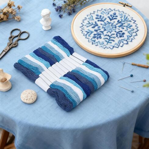 12 Skeins 21.8yds Sashiko Thread 6 Colors Blue and White Sashiko Thread Kit Cotton Embroidery Thread for Hand Quilting and Embroidery Projects Pick Stitching Denim in Saudi Arabia