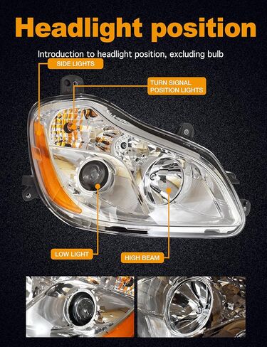 Headlights Compatible with 2013 2014 2015 2016 2017 2018 2019 2020 2021 T680 Truck with Halogen bulb T680 Headlanps (Chrome Housing-Right) in Kuwait