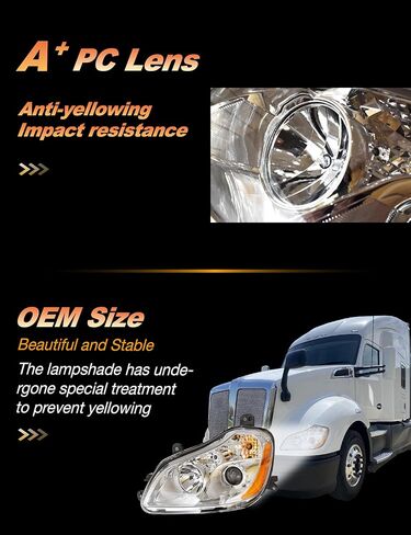 Headlights Compatible with 2013 2014 2015 2016 2017 2018 2019 2020 2021 T680 Truck with Halogen bulb T680 Headlanps (Chrome Housing-Right) in Kuwait
