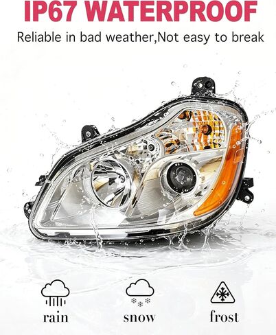 Headlights Compatible with 2013 2014 2015 2016 2017 2018 2019 2020 2021 T680 Truck with Halogen bulb T680 Headlanps (Chrome Housing-Right) in Kuwait