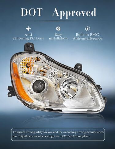 Headlights Compatible with 2013 2014 2015 2016 2017 2018 2019 2020 2021 T680 Truck with Halogen bulb T680 Headlanps (Chrome Housing-Right) in Kuwait