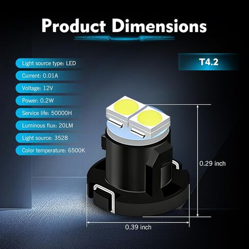 10PCS AC Climate Heater Control LED Lights, 12V 6500K 3528 2SMD Dashboard Bulbs Kit, Plug & Play T4.2 Indicator Light Replacement Bulbs, Universal for Most Cars (White) in Kuwait