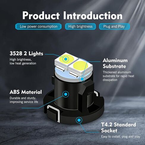 10PCS AC Climate Heater Control LED Lights, 12V 6500K 3528 2SMD Dashboard Bulbs Kit, Plug & Play T4.2 Indicator Light Replacement Bulbs, Universal for Most Cars (White) in Kuwait