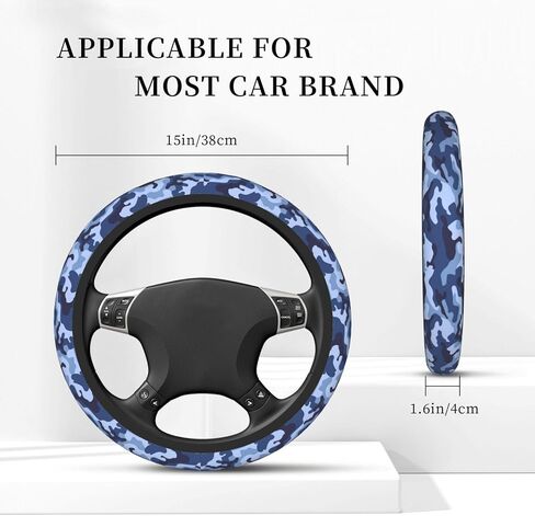 Blue Camo Steering Wheel Cover for Women,Universal Auto Steering Wheel 14-15 Inch Car Interior Accessories with 2PCS Car Coasters,Suitable for Men and Women in Saudi Arabia