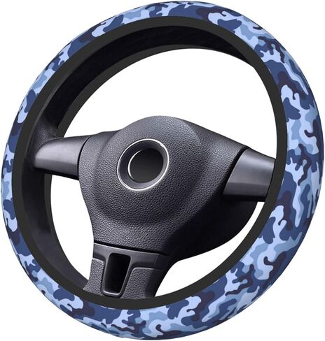 Blue Camo Steering Wheel Cover for Women,Universal Auto Steering Wheel 14-15 Inch Car Interior Accessories with 2PCS Car Coasters,Suitable for Men and Women in Saudi Arabia