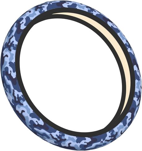 Blue Camo Steering Wheel Cover for Women,Universal Auto Steering Wheel 14-15 Inch Car Interior Accessories with 2PCS Car Coasters,Suitable for Men and Women in Saudi Arabia