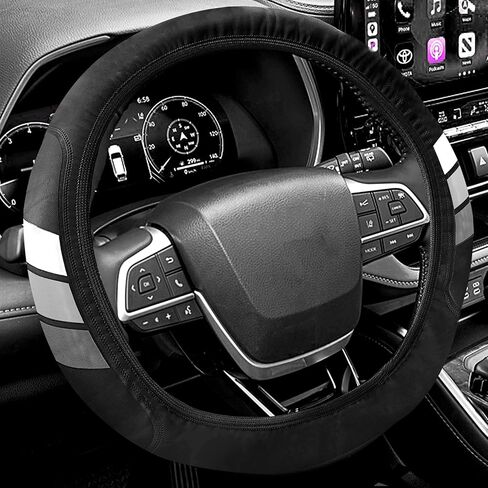غطاء عجلة القيادة YOSRTER لسيارة Toyota Tacoma 4Runner Tundra TRD Camry Rav4 أغطية عجلة جلدية مضادة للانزلاق لملحقات عجلة القيادة Toyota متوافقة مع 14-15 بوصة (أبيض/رمادي/رمادي داكن) in Kuwait