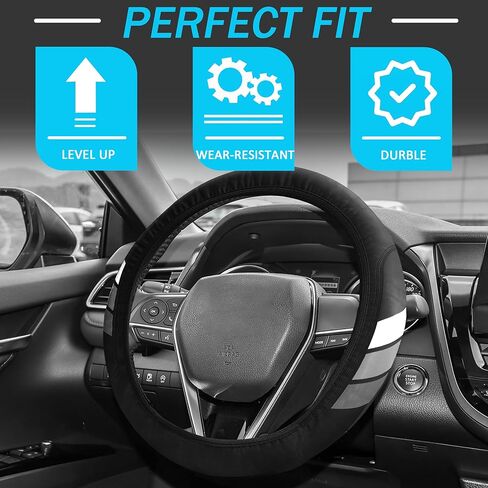 غطاء عجلة القيادة YOSRTER لسيارة Toyota Tacoma 4Runner Tundra TRD Camry Rav4 أغطية عجلة جلدية مضادة للانزلاق لملحقات عجلة القيادة Toyota متوافقة مع 14-15 بوصة (أبيض/رمادي/رمادي داكن) in Kuwait