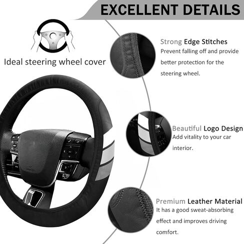 غطاء عجلة القيادة YOSRTER لسيارة Toyota Tacoma 4Runner Tundra TRD Camry Rav4 أغطية عجلة جلدية مضادة للانزلاق لملحقات عجلة القيادة Toyota متوافقة مع 14-15 بوصة (أبيض/رمادي/رمادي داكن) in Kuwait