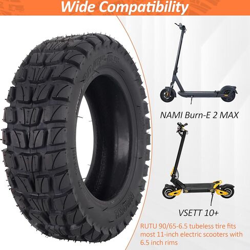 إطار سكوتر RUTU 90/65-6.5 بدون أنبوب للطرق الوعرة مقاس 11 بوصة يناسب Dualtron Thunder Ultra Kaabo Wolf Warrior Zero 11X VSETT 11+ Nami Burn-E Teverun Fighter 11 دراجة جيب صغيرة in Kuwait