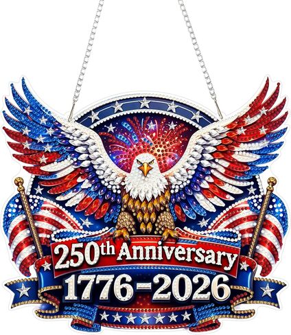 Eiflow 250th Anniversary Diamond Art Hanging Kit for Adults July 4th, DIY Patriotic Diamonds Painting Door Hanger Board Kit, Crystal Diamond Art Painting Pendant Ornament (Eagle) in Saudi Arabia