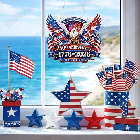 Eiflow 250th Anniversary Diamond Art Hanging Kit for Adults July 4th, DIY Patriotic Diamonds Painting Door Hanger Board Kit, Crystal Diamond Art Painting Pendant Ornament (Eagle) in Saudi Arabia