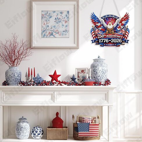 Eiflow 250th Anniversary Diamond Art Hanging Kit for Adults July 4th, DIY Patriotic Diamonds Painting Door Hanger Board Kit, Crystal Diamond Art Painting Pendant Ornament (Eagle) in Saudi Arabia