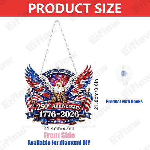 Eiflow 250th Anniversary Diamond Art Hanging Kit for Adults July 4th, DIY Patriotic Diamonds Painting Door Hanger Board Kit, Crystal Diamond Art Painting Pendant Ornament (Eagle) in Saudi Arabia