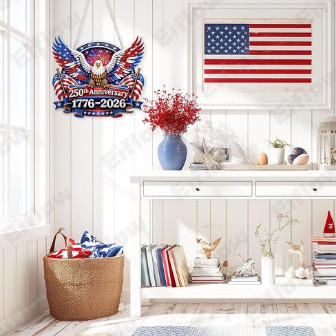Eiflow 250th Anniversary Diamond Art Hanging Kit for Adults July 4th, DIY Patriotic Diamonds Painting Door Hanger Board Kit, Crystal Diamond Art Painting Pendant Ornament (Eagle) in Saudi Arabia