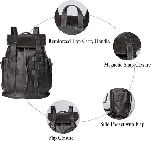 Premium Full-Grain Leather Backpack - Vintage Laptop Bag for 16" Macbook, Anti-Theft Design, Durable Cowhide Bag(5010-Gray) in Saudi Arabia