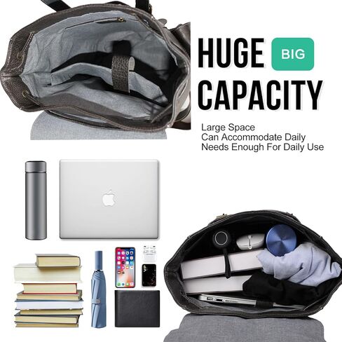 Premium Full-Grain Leather Backpack - Vintage Laptop Bag for 16" Macbook, Anti-Theft Design, Durable Cowhide Bag(5010-Gray) in Saudi Arabia