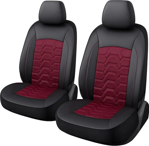 Memory Foam Leather Car Seat Covers, Breathable Air Cool Mesh Front Seat Protectors, Airbag Compatible Automative Comfortable Accessories, Universal Fit for Most Cars SUVs Trucks, Black&Red. in Saudi Arabia