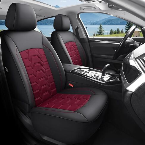 Memory Foam Leather Car Seat Covers, Breathable Air Cool Mesh Front Seat Protectors, Airbag Compatible Automative Comfortable Accessories, Universal Fit for Most Cars SUVs Trucks, Black&Red. in Saudi Arabia