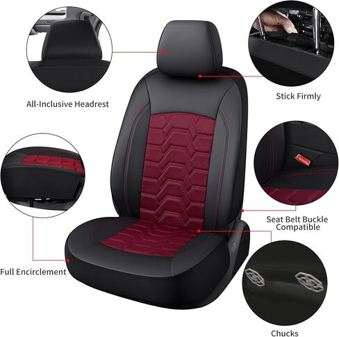 Memory Foam Leather Car Seat Covers, Breathable Air Cool Mesh Front Seat Protectors, Airbag Compatible Automative Comfortable Accessories, Universal Fit for Most Cars SUVs Trucks, Black&Red. in Saudi Arabia