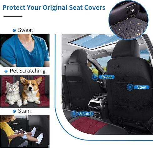 Memory Foam Leather Car Seat Covers, Breathable Air Cool Mesh Front Seat Protectors, Airbag Compatible Automative Comfortable Accessories, Universal Fit for Most Cars SUVs Trucks, Black&Red. in Saudi Arabia