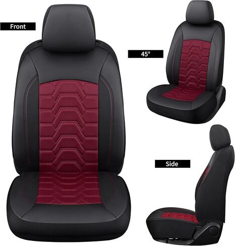 Memory Foam Leather Car Seat Covers, Breathable Air Cool Mesh Front Seat Protectors, Airbag Compatible Automative Comfortable Accessories, Universal Fit for Most Cars SUVs Trucks, Black&Red. in Saudi Arabia