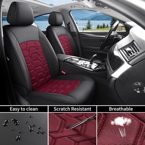 Memory Foam Leather Car Seat Covers, Breathable Air Cool Mesh Front Seat Protectors, Airbag Compatible Automative Comfortable Accessories, Universal Fit for Most Cars SUVs Trucks, Black&Red. in Saudi Arabia