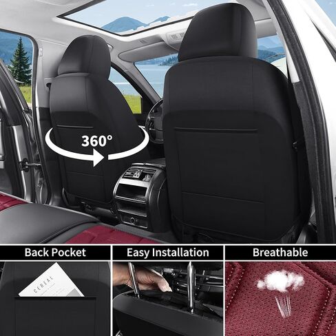 Memory Foam Leather Car Seat Covers, Breathable Air Cool Mesh Front Seat Protectors, Airbag Compatible Automative Comfortable Accessories, Universal Fit for Most Cars SUVs Trucks, Black&Red. in Saudi Arabia