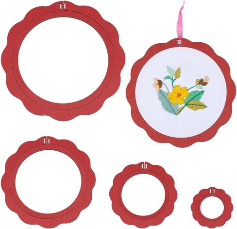 BENECREAT 4pcs Wood Embroidery Hoop Frame, Red Flower Round Embroidery Hoops Display Frame Decorative Embroidery Display for Finished Cross Stitch Hoop Frame DIY Art Craft Sewing Ornaments in Kuwait