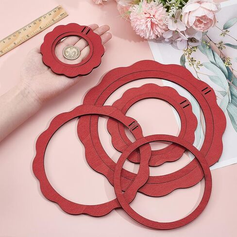 BENECREAT 4pcs Wood Embroidery Hoop Frame, Red Flower Round Embroidery Hoops Display Frame Decorative Embroidery Display for Finished Cross Stitch Hoop Frame DIY Art Craft Sewing Ornaments in Kuwait