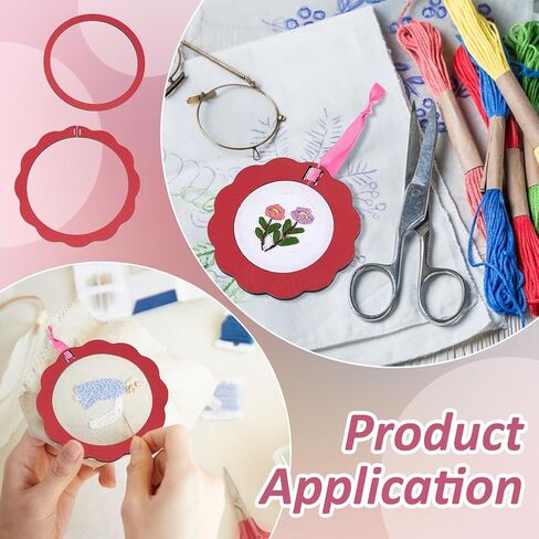 BENECREAT 4pcs Wood Embroidery Hoop Frame, Red Flower Round Embroidery Hoops Display Frame Decorative Embroidery Display for Finished Cross Stitch Hoop Frame DIY Art Craft Sewing Ornaments in Kuwait