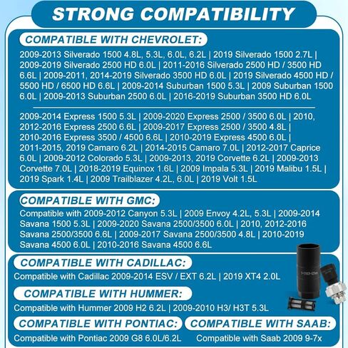 Oil Pressure Sensor with Socket Compatible for Chev-y Silverad-o 1500 2500 3500 4500 Taho-e Suburba-n Express Cruz-e Avalanch-e Caprice SS, for Canyon, for Cadilla-c H2/H3/ H3T(Color:Black) in Saudi Arabia