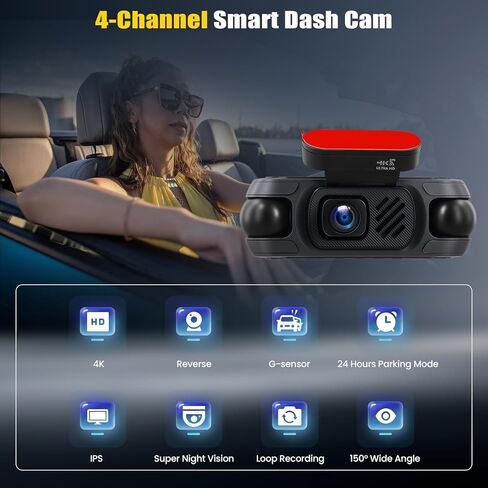 4 Channel Dash Cam Front and Rear Inside Left Right,3 Inch 1080P Dash Camera for Cars Car Camera with IR Night Vision,Loop Recording,G-Sensor,Parking Assistance,24H Parking Monitor in Saudi Arabia