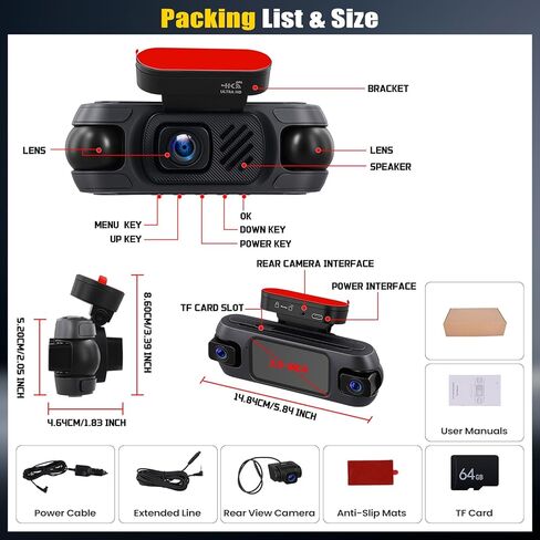 4 Channel Dash Cam Front and Rear Inside Left Right,3 Inch 1080P Dash Camera for Cars Car Camera with IR Night Vision,Loop Recording,G-Sensor,Parking Assistance,24H Parking Monitor in Saudi Arabia