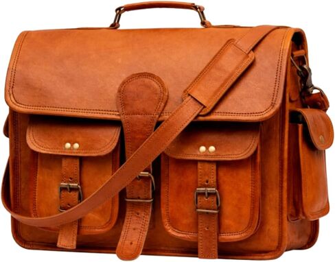 Vintage Leather Laptop Messenger Bag 16 Inch Crossbody Shoulder Satchel for Men Women Work Office Briefcase Business Laptop Bag Professional Work Bag College Messenger Bag Travel Satchel in Saudi Arabia