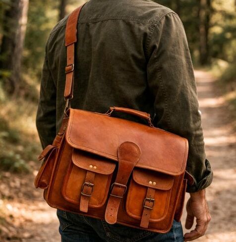 Vintage Leather Laptop Messenger Bag 16 Inch Crossbody Shoulder Satchel for Men Women Work Office Briefcase Business Laptop Bag Professional Work Bag College Messenger Bag Travel Satchel in Saudi Arabia