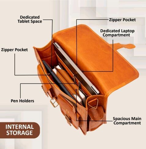 Vintage Leather Laptop Messenger Bag 16 Inch Crossbody Shoulder Satchel for Men Women Work Office Briefcase Business Laptop Bag Professional Work Bag College Messenger Bag Travel Satchel in Saudi Arabia