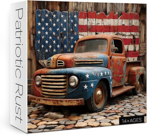 Beautiful Vintage Car Puzzles for Adults 1000 Pieces Art, Colorful Challenging American Flag Retro Jigsaw Puzzles, Pretty Patriotic Red Old Truck Puzzle in Saudi Arabia