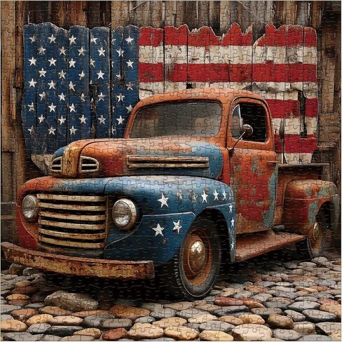Beautiful Vintage Car Puzzles for Adults 1000 Pieces Art, Colorful Challenging American Flag Retro Jigsaw Puzzles, Pretty Patriotic Red Old Truck Puzzle in Saudi Arabia
