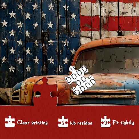 Beautiful Vintage Car Puzzles for Adults 1000 Pieces Art, Colorful Challenging American Flag Retro Jigsaw Puzzles, Pretty Patriotic Red Old Truck Puzzle in Saudi Arabia