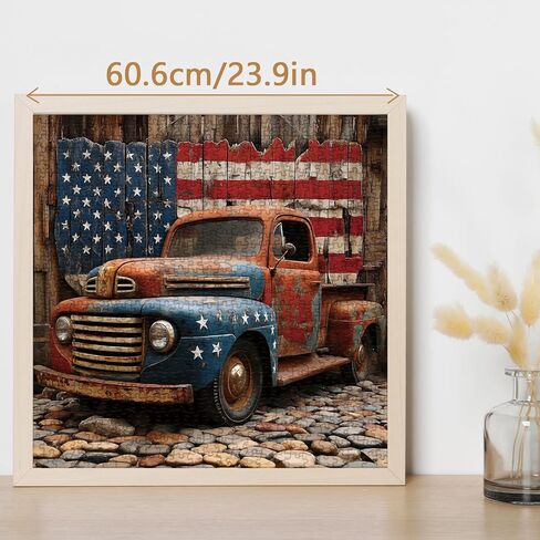 Beautiful Vintage Car Puzzles for Adults 1000 Pieces Art, Colorful Challenging American Flag Retro Jigsaw Puzzles, Pretty Patriotic Red Old Truck Puzzle in Saudi Arabia