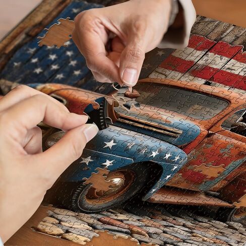 Beautiful Vintage Car Puzzles for Adults 1000 Pieces Art, Colorful Challenging American Flag Retro Jigsaw Puzzles, Pretty Patriotic Red Old Truck Puzzle in Saudi Arabia