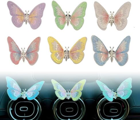 6PCS Butterfly Air Vent Clips, Embroidered Air Conditioning Outlet Clip with Dancing Wings, Colorful Car Interior Accessories, Car Dashboard Decorations for All Models in Saudi Arabia