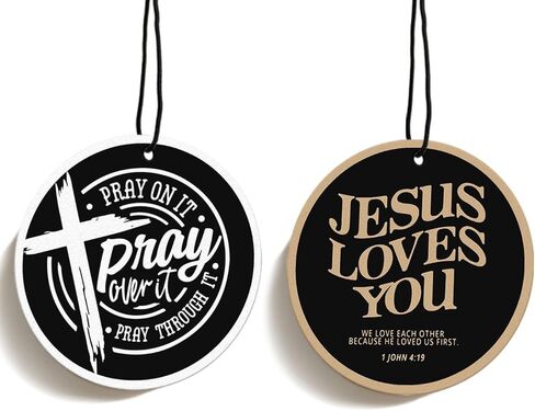Christian Car Accessories Interior Hanging Jesus Loves You Cross Car Air Freshener 2pcs, Bible Verses Religious Mirror Hanging Accessories for Cars Christian Gifts for Women Girls (Black I) in Saudi Arabia