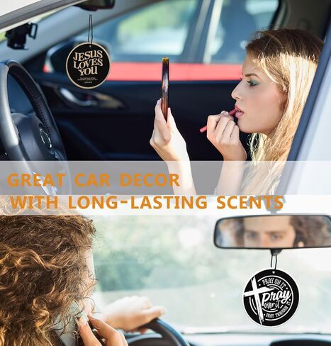 Christian Car Accessories Interior Hanging Jesus Loves You Cross Car Air Freshener 2pcs, Bible Verses Religious Mirror Hanging Accessories for Cars Christian Gifts for Women Girls (Black I) in Saudi Arabia